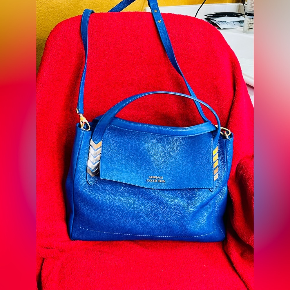 Versace Collection Blue Leather Shoulder Bag